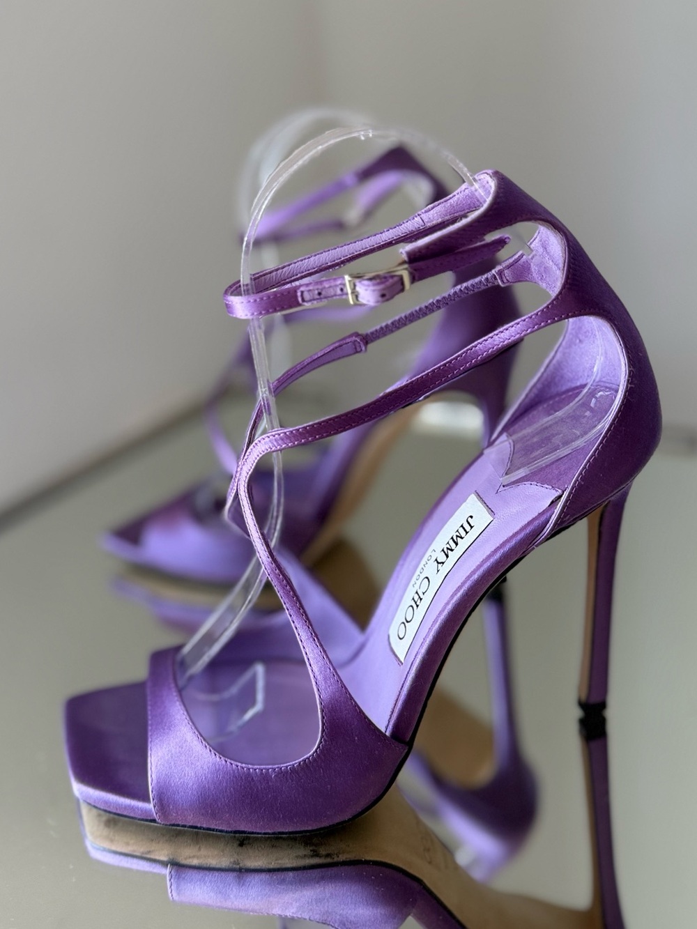 Like new JIMMY CHOO Azia 110 Wisteria Satin Sandals 37.5 - Picture 8 of 15